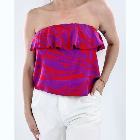 Amanda Uprichard Silk Pink and Purple Strapless Top Size Medium - Picture 1 of 5